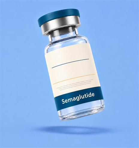 iLIFE GLP-1 medication vial on a blue background
