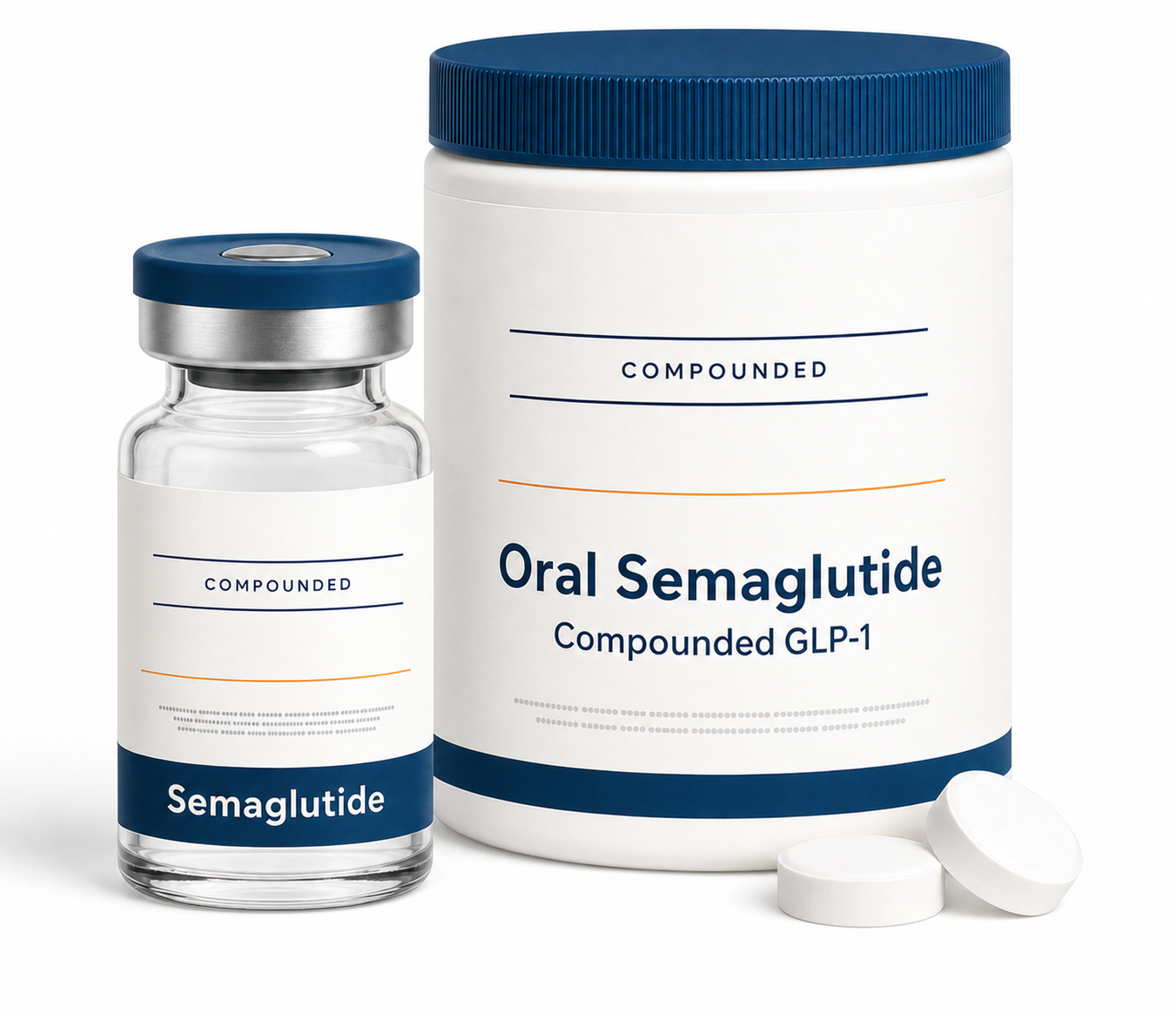 Semaglutide vial and tablet bottle