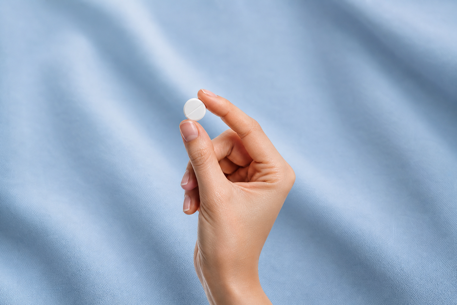 Hand holding medication tablets